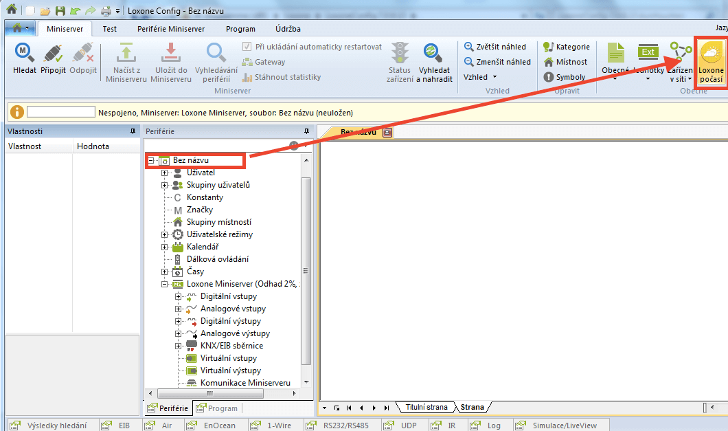 Přidání Loxone Weather service do program