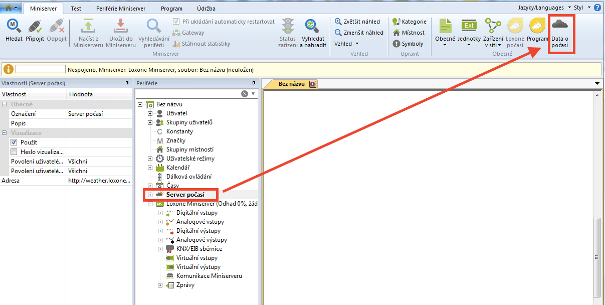 Loxone Config data o počasí