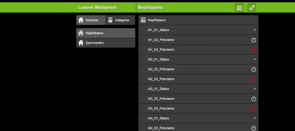 Loxone config režim zprovoznění vizualizace