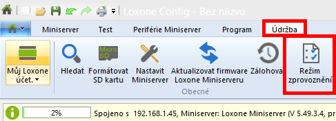 Loxone config režim zprovoznění