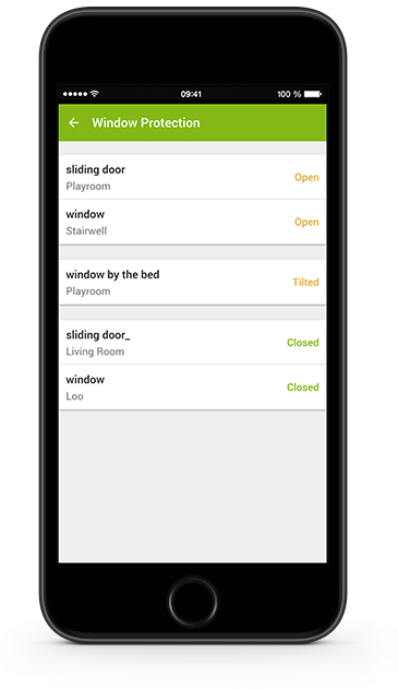 Přehled senzorů oken a dveří v aplikaci Loxone