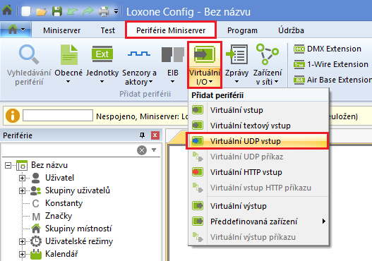 konfigurace virtuální UDP vstup