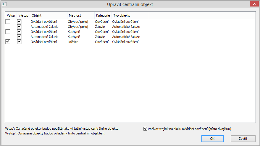 upravit centrální objekt