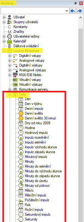 casove funkce miniserver loxone config