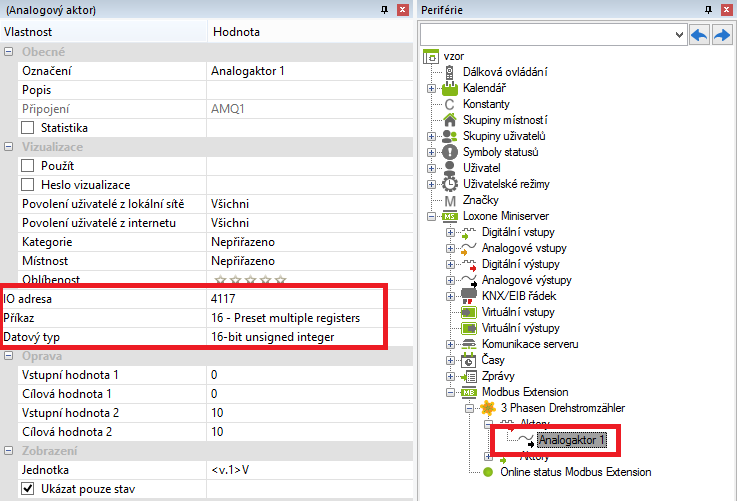 modbus analogovy aktor