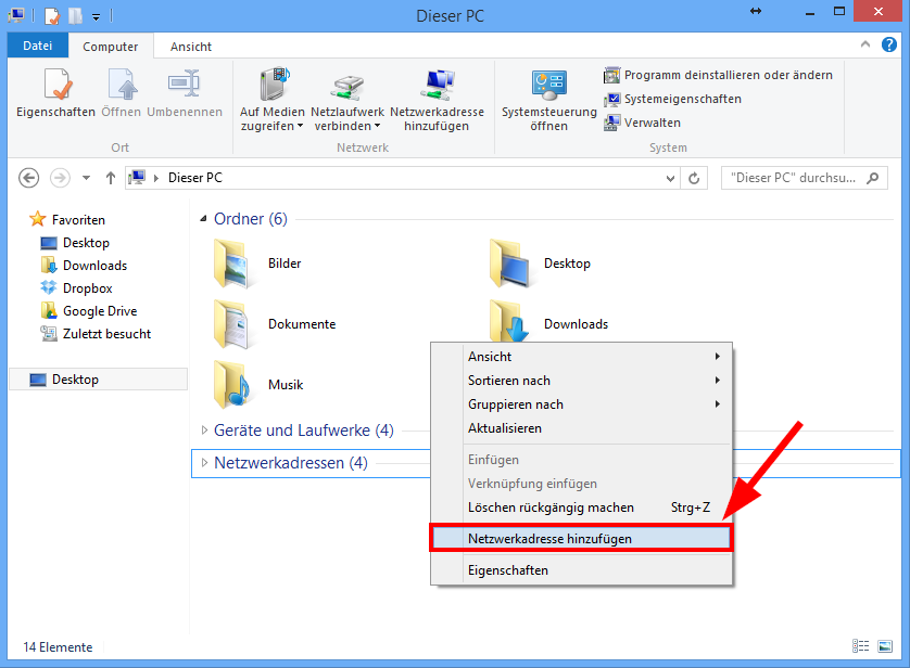 přidání síťové složky windows
