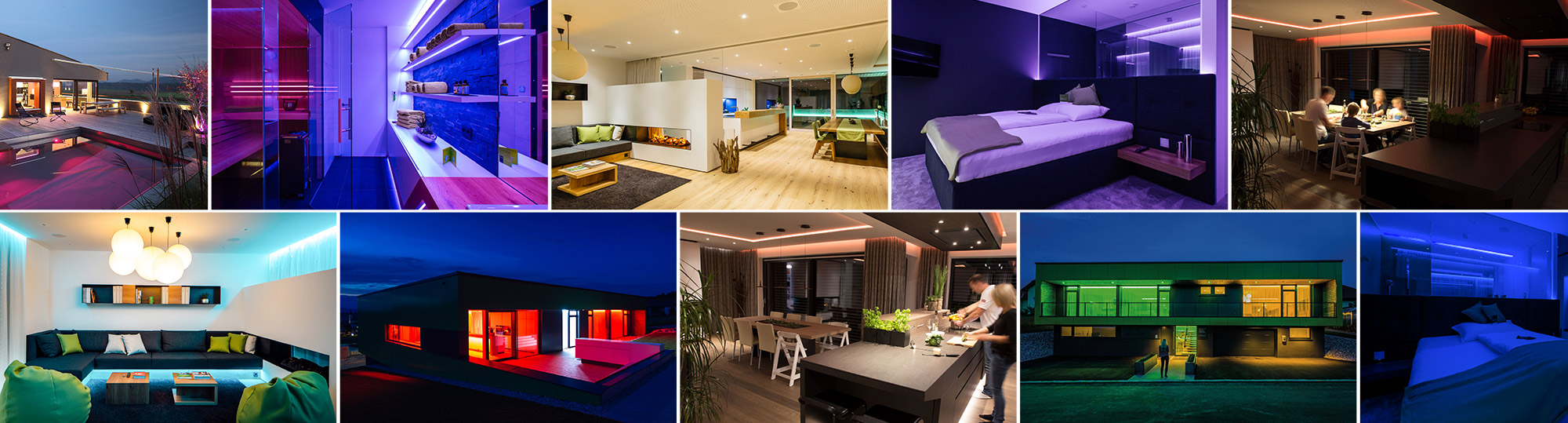 moderní LED osvětlení - ukázky světelných scén v chytrém domě