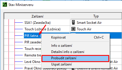 Status zařízení - probudit