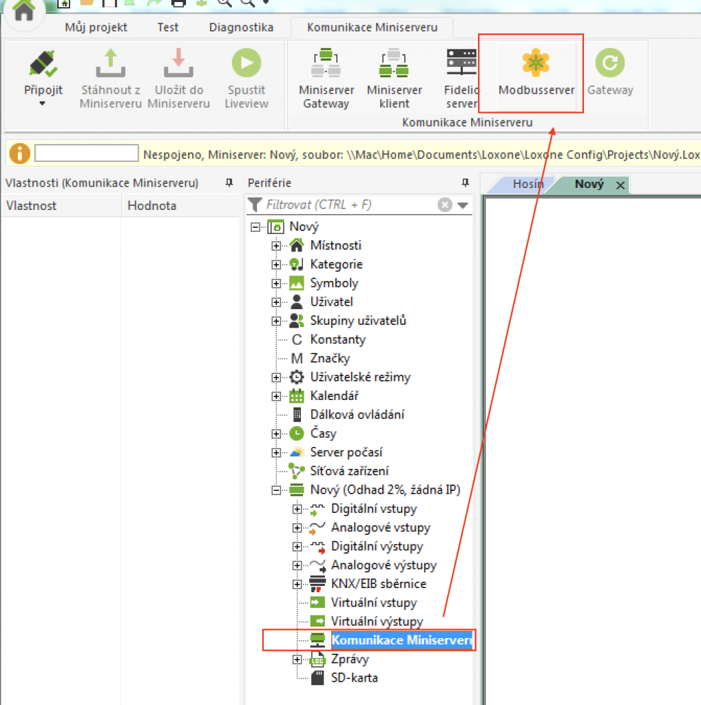 nastavení Modbus zařízení