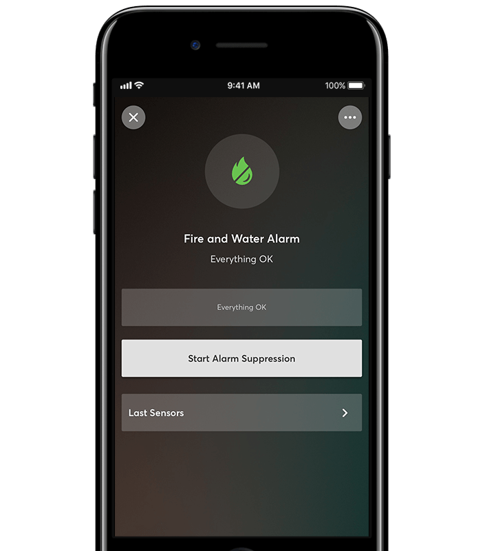aplikace ukazuje stav alarmu: vše v pořádku