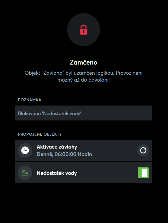 Závlaha v aplikaci Loxone