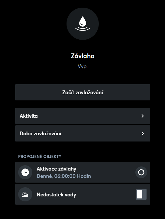 Závlaha v aplikaci Loxone