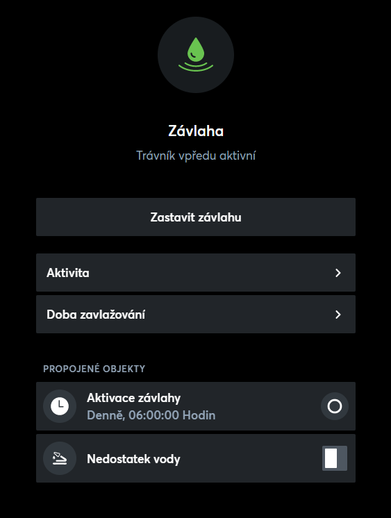 Závlaha v aplikaci Loxone