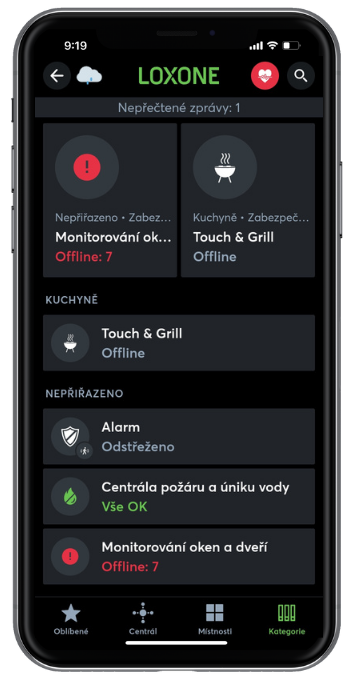 Monitoring v Loxone aplikaci