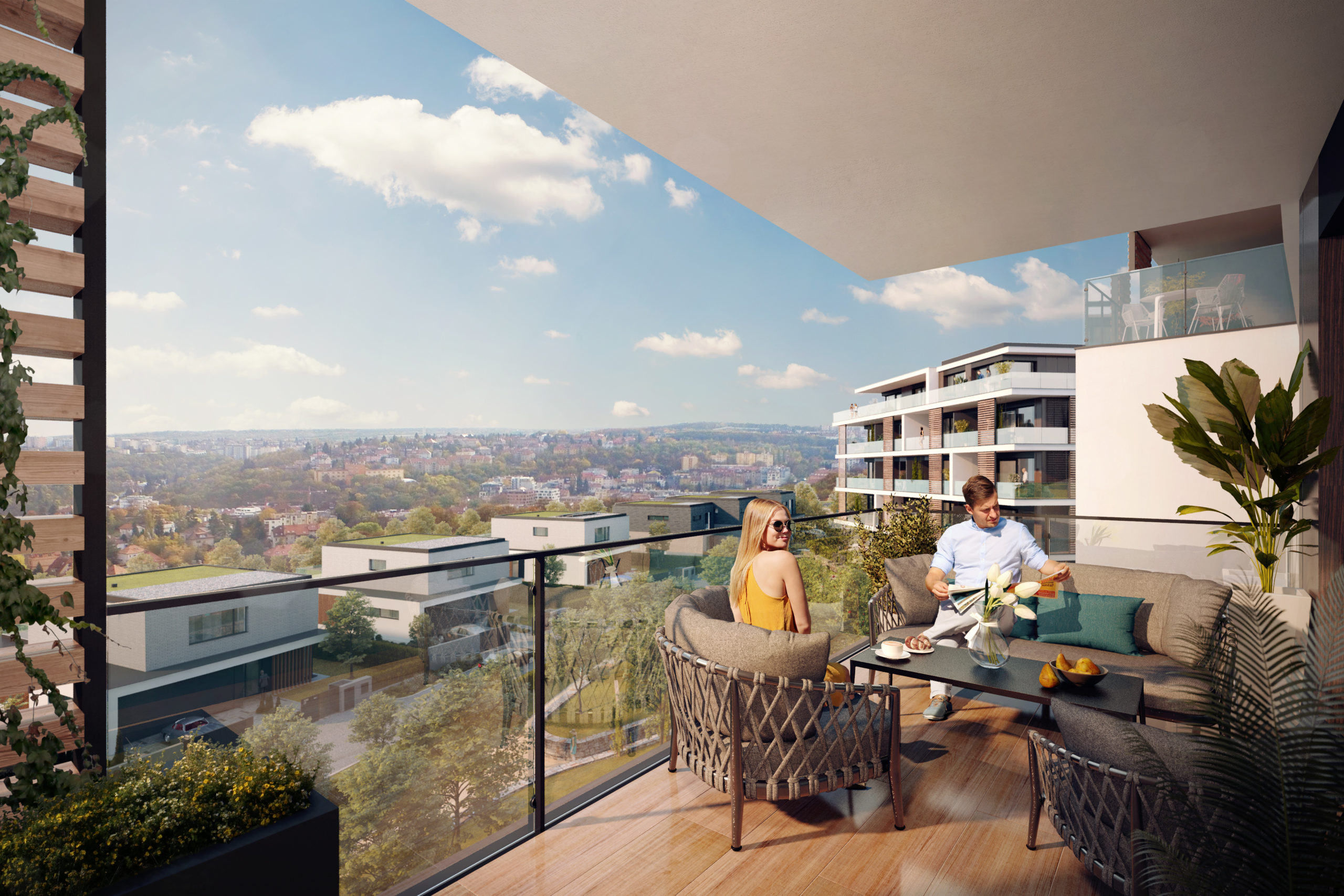 Panoramatický výhled z balkonu jednoho z bytů