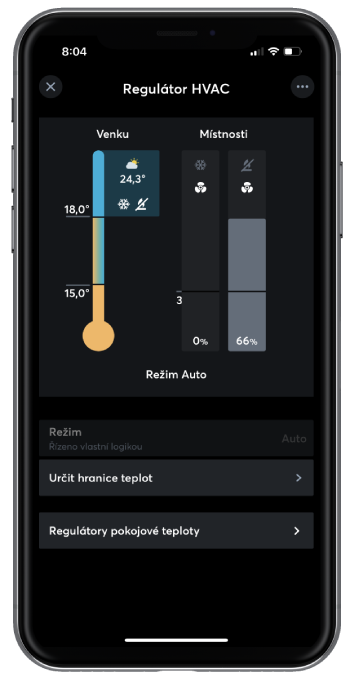 Regulátor HVAC v App