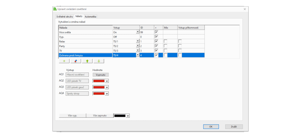 Nastavení světelné scény