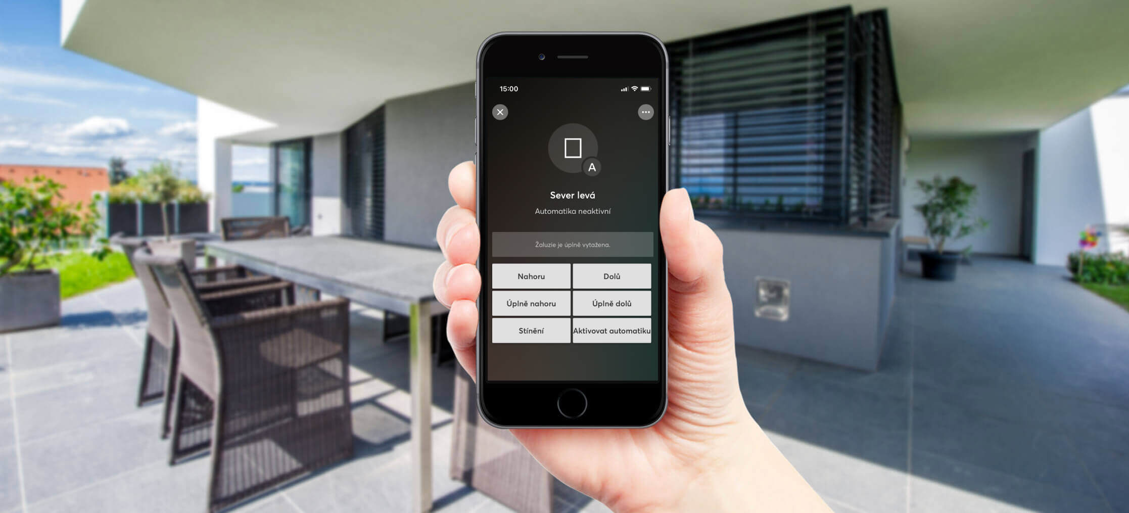 ovládání žaluzií v aplikaci