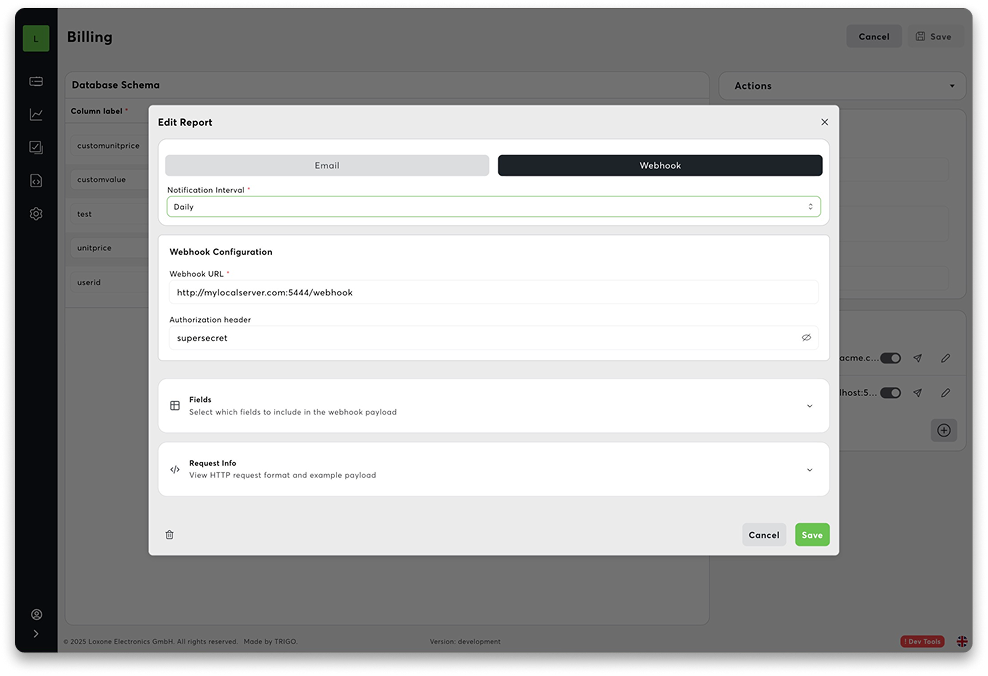 Reporty z Exosphere Loxone