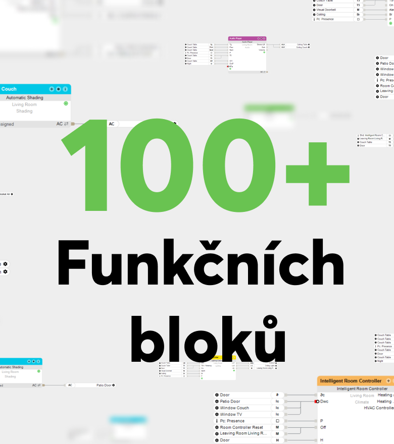 Funkční bloky a nápis 100+ funkcí