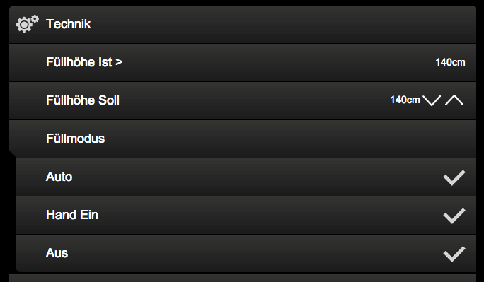 Füllstandsmessung und Steuerung in der App