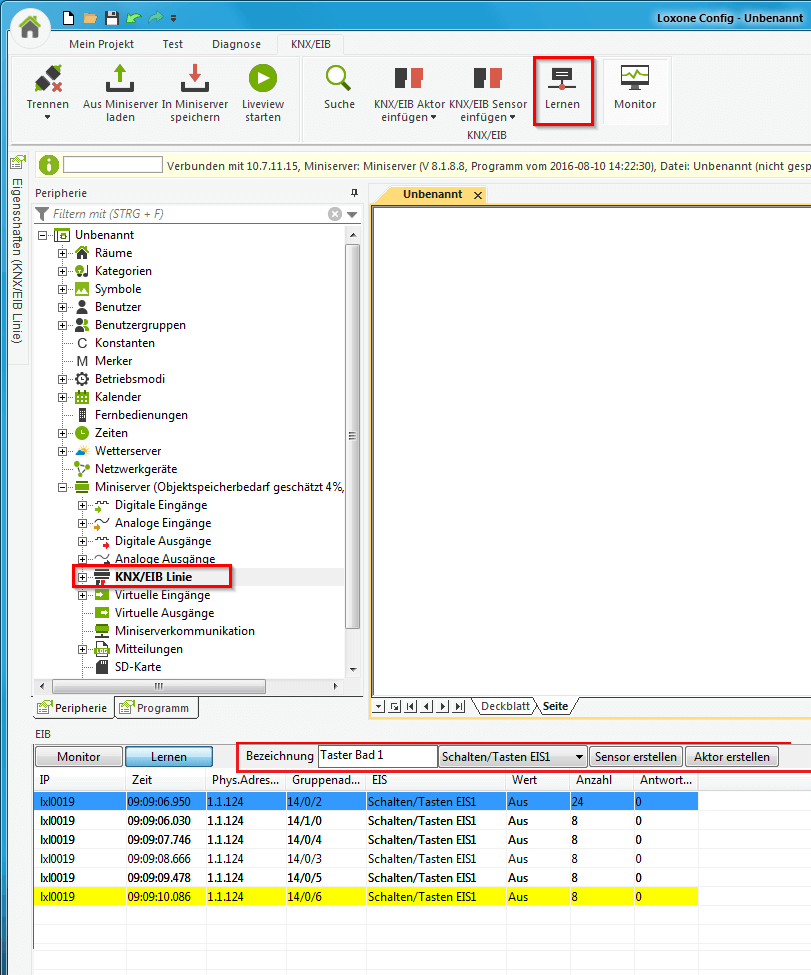 Einlernen von KNX Sensoren oder Aktoren