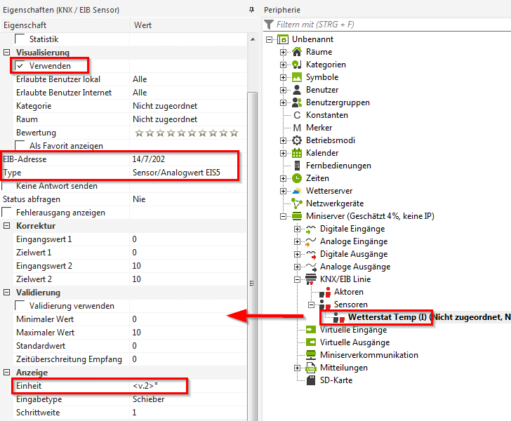 Einstellungen für die Beispiel-Wetterstation
