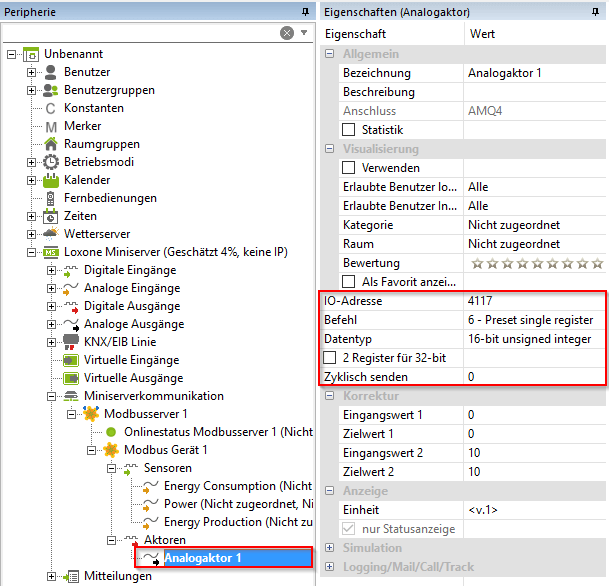 Erstellung Modbus Aktor mit IP Adresse