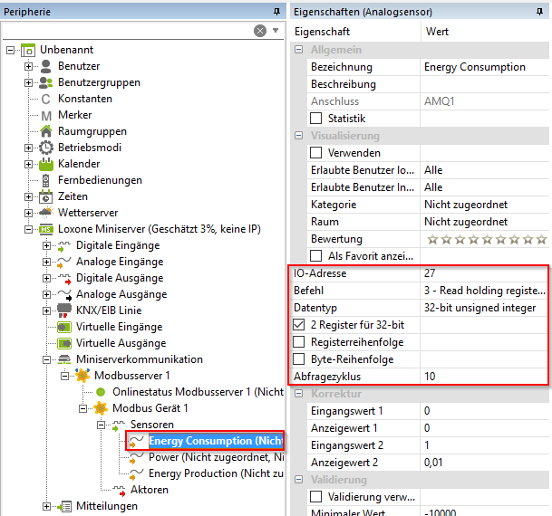 Erstellung Modbus Sensor mit IP Adresse