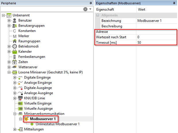 Modbus TCP Server Konfiguration