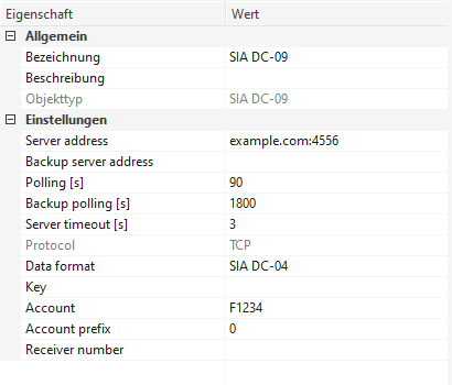 Screenshot SIA Einstellungen