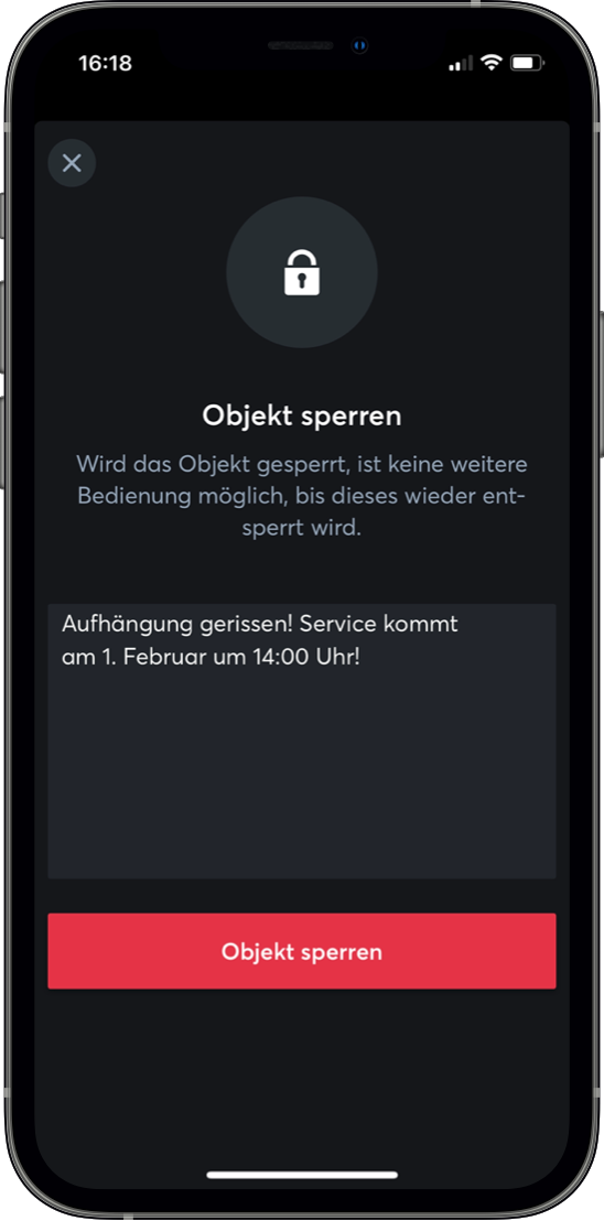 Loxone App Baustein sperren