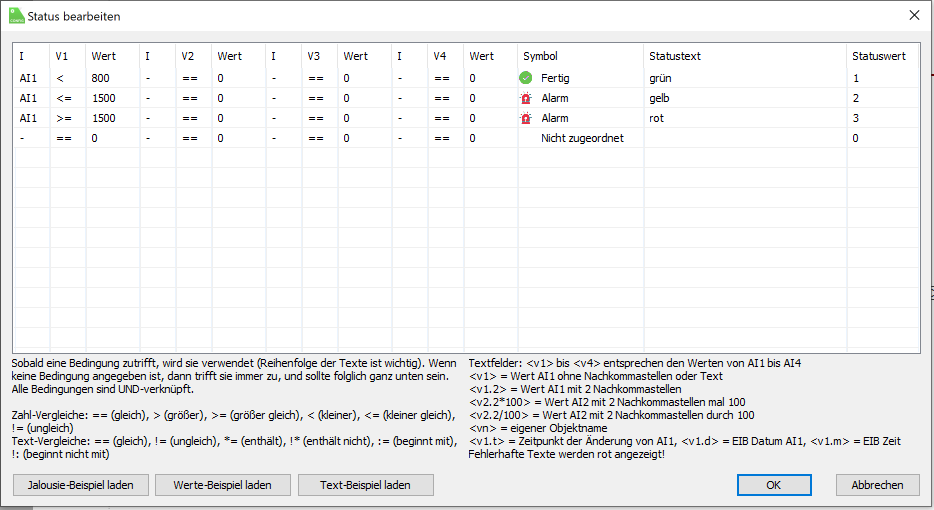 CO2 Ampel Schwellwerte im Statusbaustein