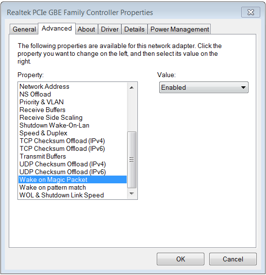 Computer LAN Card Properties Wake On Lan