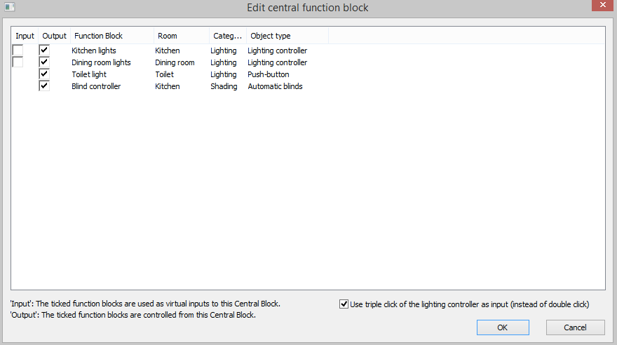 Example Screenshot Of The Inputs and Outputs Of Central Function Block In Loxone Config