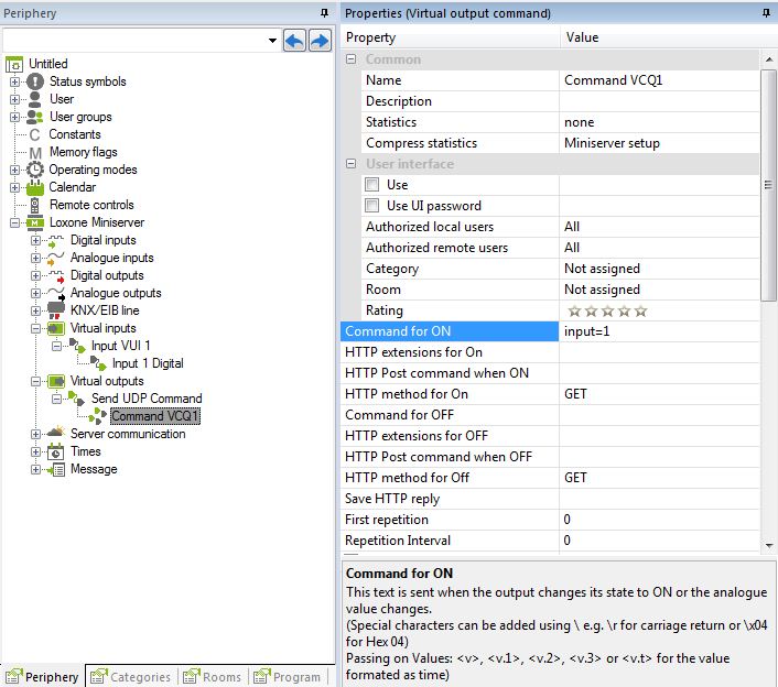 Example Screen Shot On Creating UDP Connector Output Command On Loxone Config
