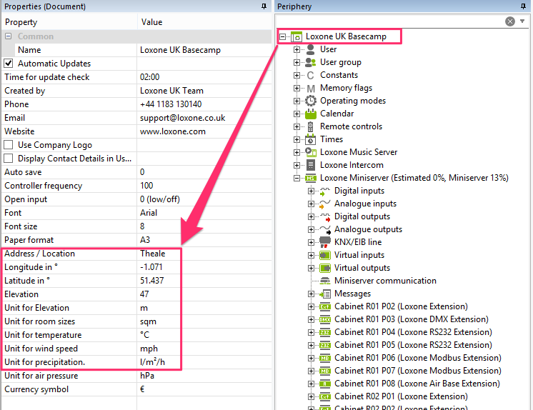 Changing The Location Properties In The Loxone Miniserver