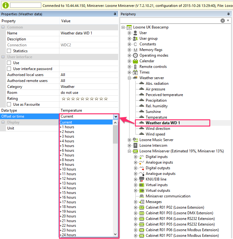 Adjusting The Offset or Time In Loxone Config For Weather Forcasting