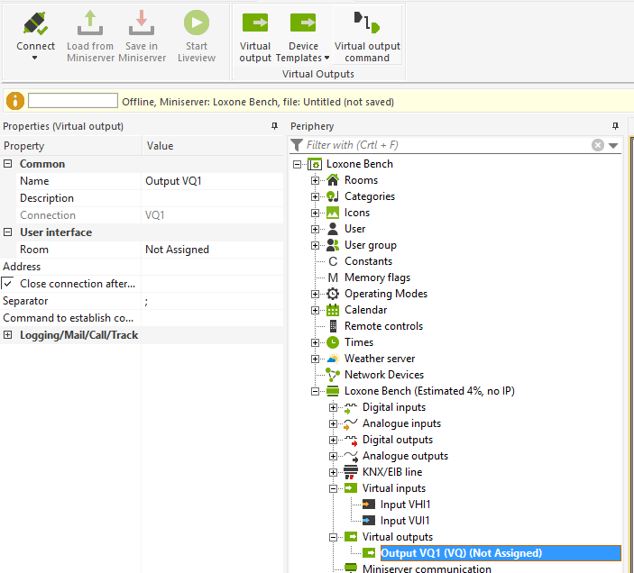 Adding A Virtual Output Command UDP Loxone Config