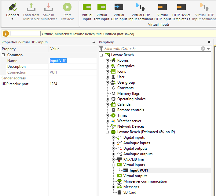 Adding A Virtual Input Command UDP Loxone Config