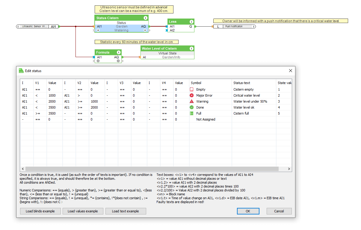 Automatic Liquid Level Measurement - Loxone Config Screenshot