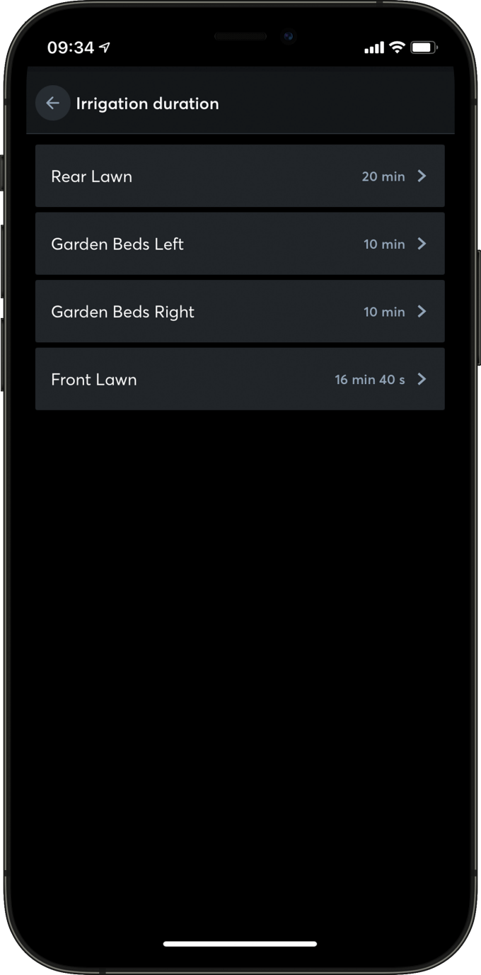 Garden watering in the Loxone App