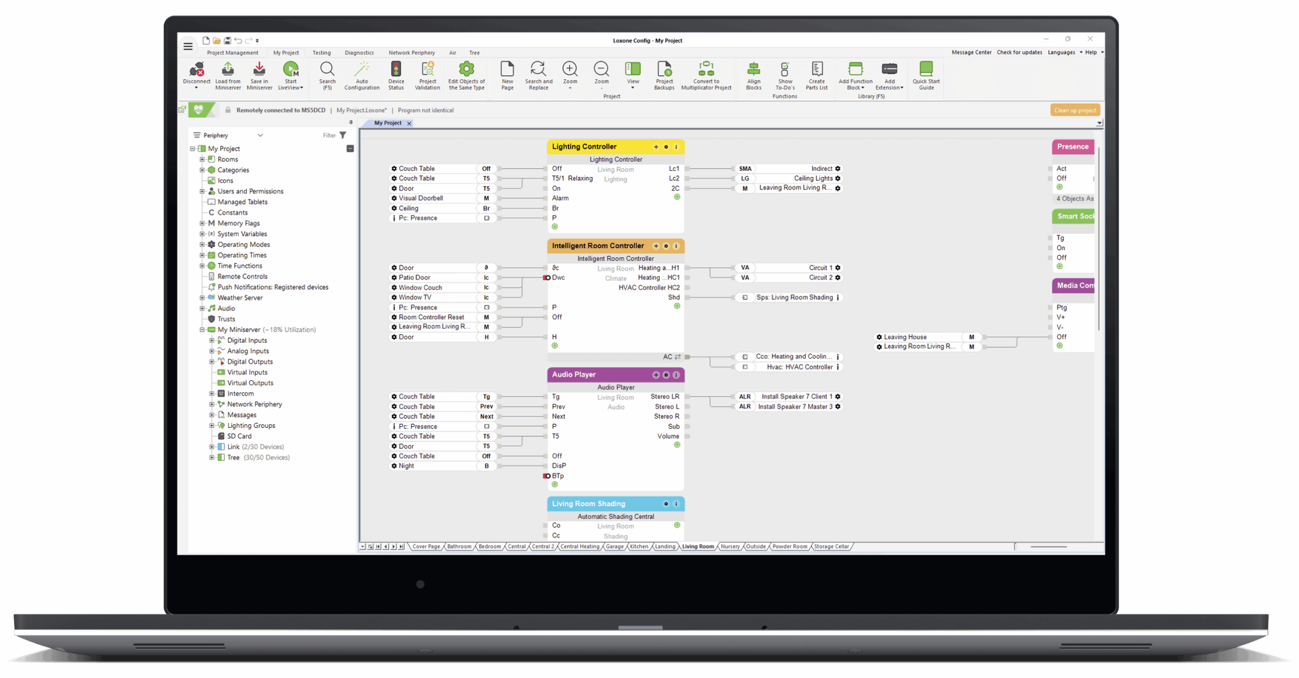 Open laptop with the Loxone Config software on the screen