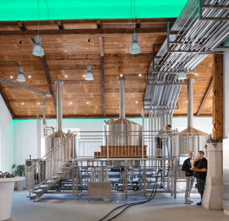 Brewery room with green LED Strip lighting