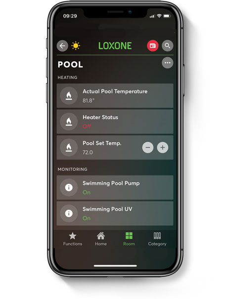 Outdoor pool controls displayed in smart home app