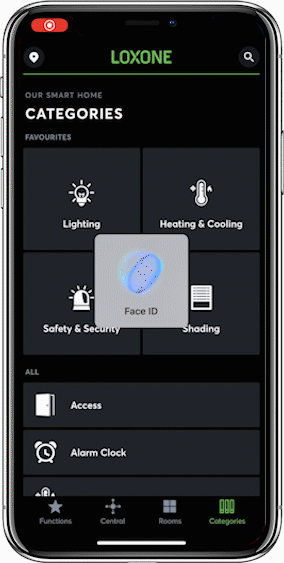 iPhone displaying facial recognition in the Loxone App