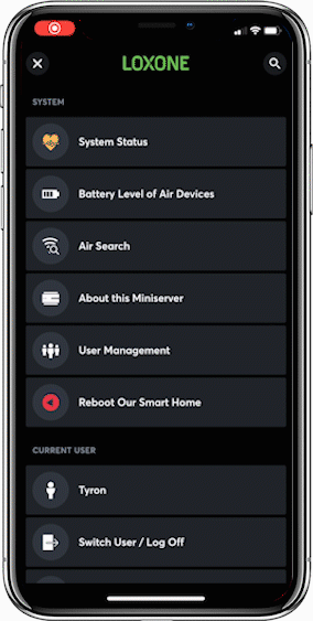 iPhone animation of user management in Loxone App