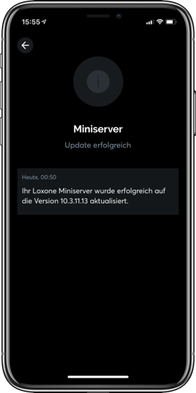 iPhone displaying Miniserver update in Loxone App