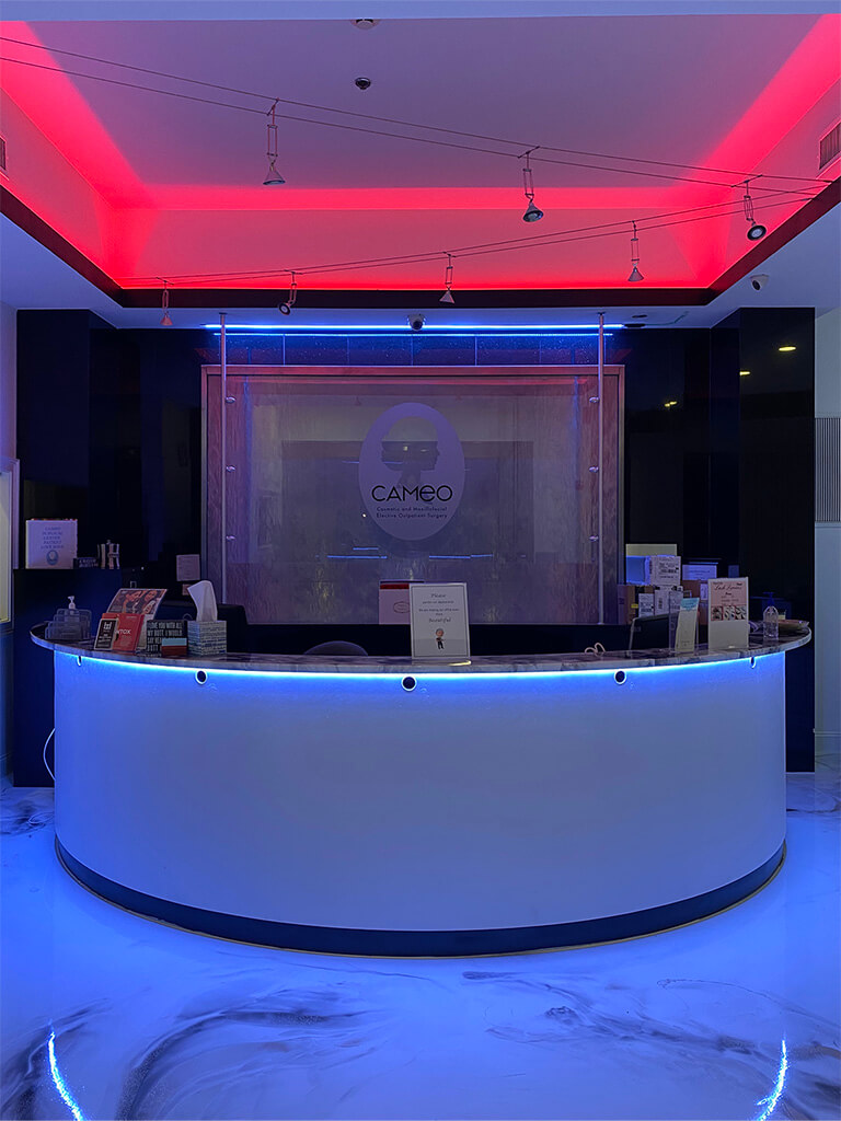 Front desk with LED Strip lighting effect