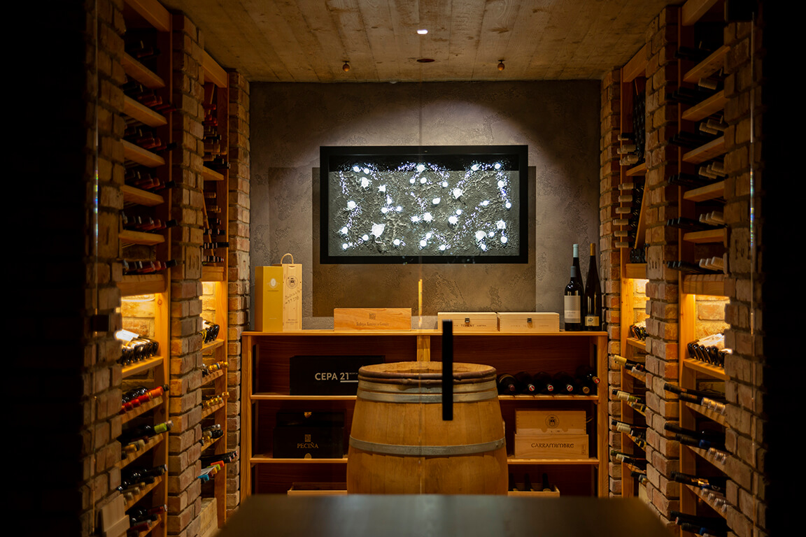 Wine cellar with ambient lighting